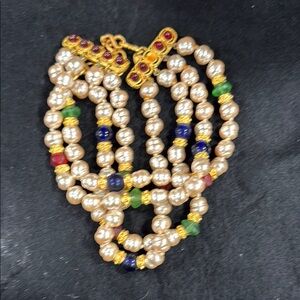 Elegant Pearl and Gold Multicolor Beaded Bracelet